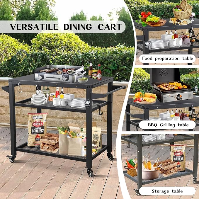 Domi 3-Tier Outdoor BBQ Grill Cart - Image 9