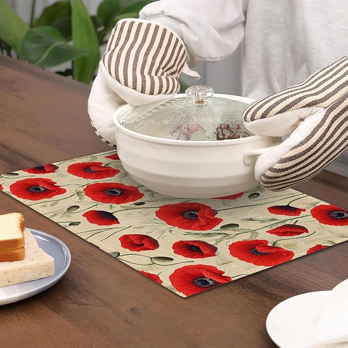Poppy Flowers Placemats Set of 6 - Image 4