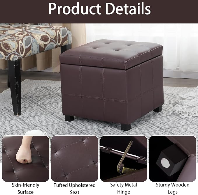 Homebeez Faux Leather Lift Top Storage Ottoman Bench - Image 4