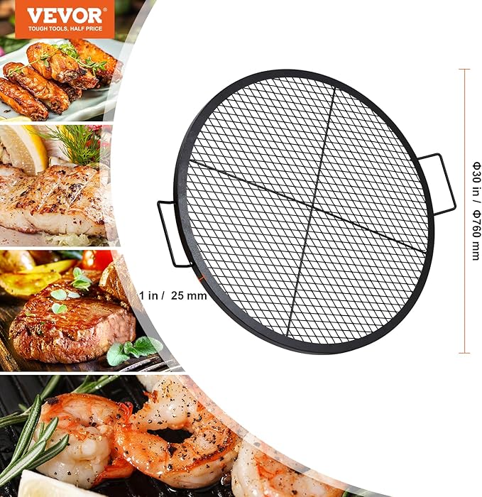 VEVOR X-Marks Fire Pit Grill Grate, Round Cooking Grate, Heavy Duty Steel - Image 7