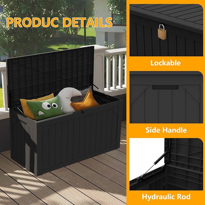 100 Gallon Resin Deck Box, Waterproof Outdoor Storage Box - Image 5