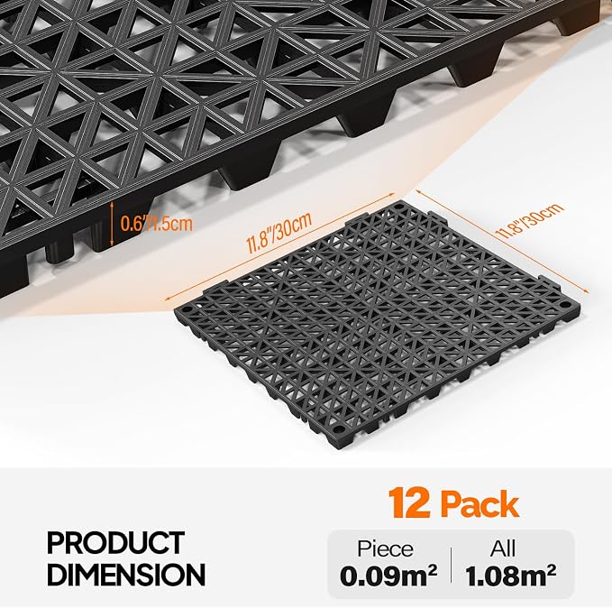 Bonnlo Black Interlocking Floor Tile, Restaurant Drainage Kitchen Mat, - Image 7