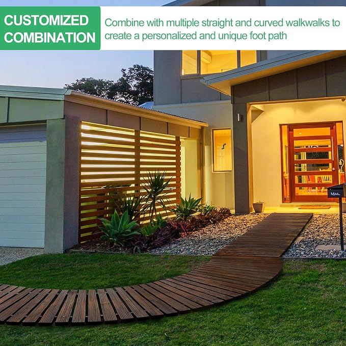 RELIANCER 12' Wooden Garden Pathway, Outdoor Roll Out Cedar Straight Walkway - Image 7