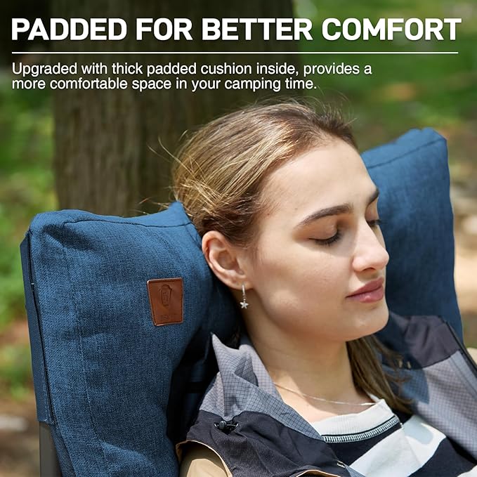 Folding Camping Chair, Oversized Padded Steel Frame, Blue
