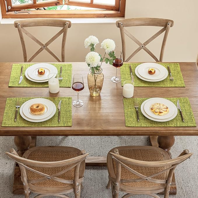 Blue Forest Placemats Set of 4, Dual-Layered Thickened Faux Linen Cloth Place - Image 5