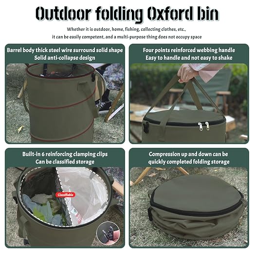 Pop up Camping Trash can with lid, Collapsible 24 Gallons Trash can with - Image 3