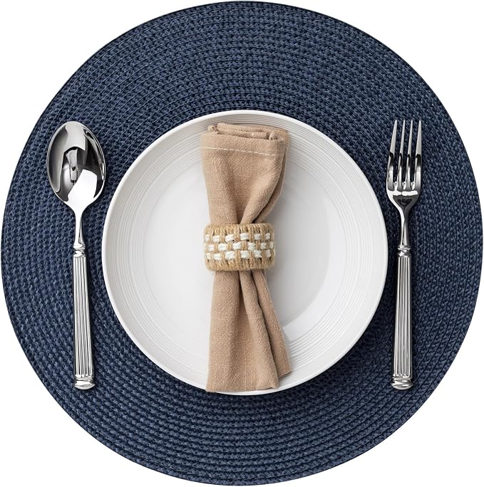 Round Placemats Set of 12 Plastic Woven Placemats Washable Wipeable Table Mats by BAROYAL