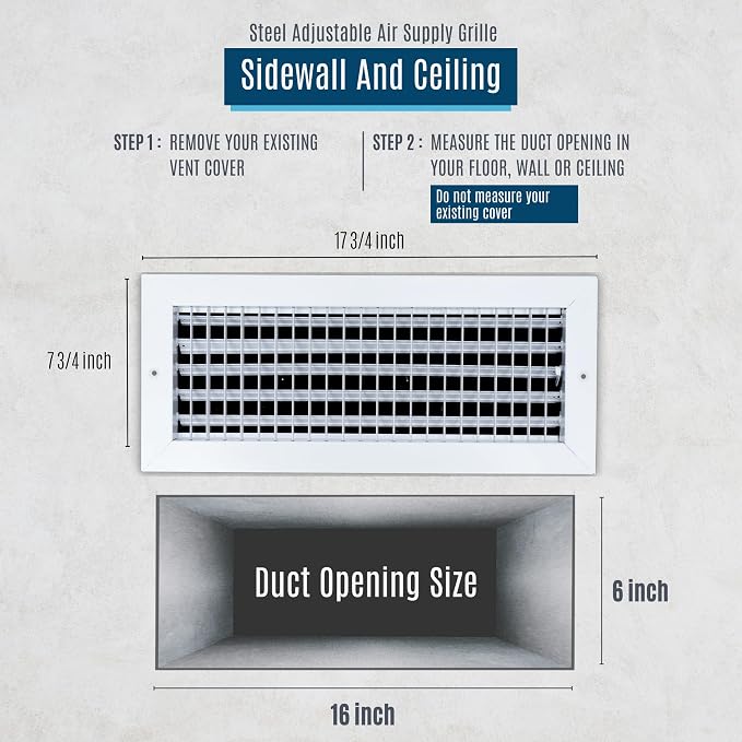Fits 16x6 Duct Opening Steel Adjustable Air Supply Grille by Handua | Register - Image 2