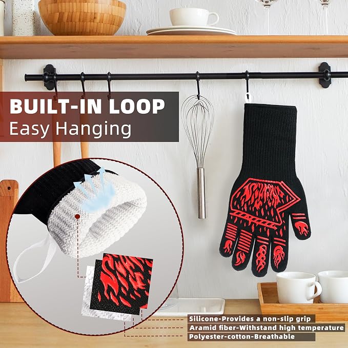 BBQ Gloves, 1472°F Heat-Resistant and Anti Slip Long Grilling Gloves, One Size - Image 4