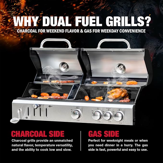 3 Burner Propane Gas and Charcoal Grill Combo - Image 2