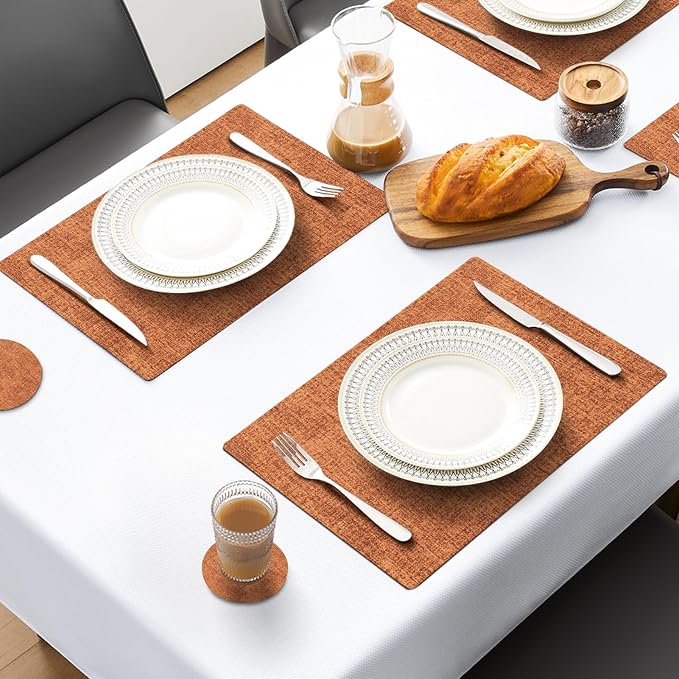MOSAYT Faux Leather Placemats Set of 6, Heat Resistant Wipeable Washable Vinyl - Image 2