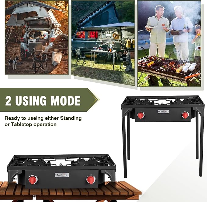 BESTFIRE 2 Burner Camping Stove, 000 BTU High Pressure Outdoor Propane - Image 6