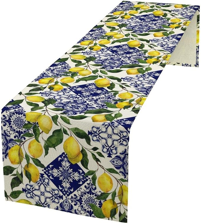Lemon Fruit Nature Table Runner Farmhouse Talavera Ethnic Folk Rustic by Unknown