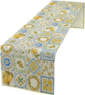 Yellow Lemon Summer Table Runner, Watercolor Spring Yellow and Blue Flower by JanJCurt