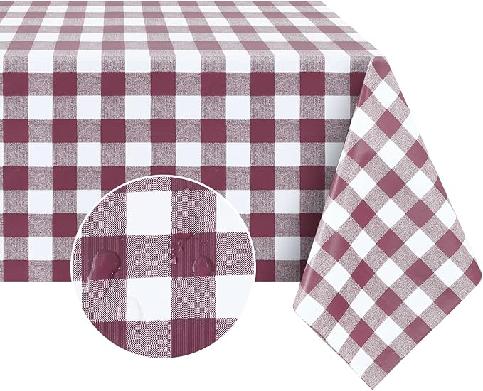 Romanstile Square Vinyl Tablecloth, 100% Waterproof Buffalo Gingham Plastic by Romanstile