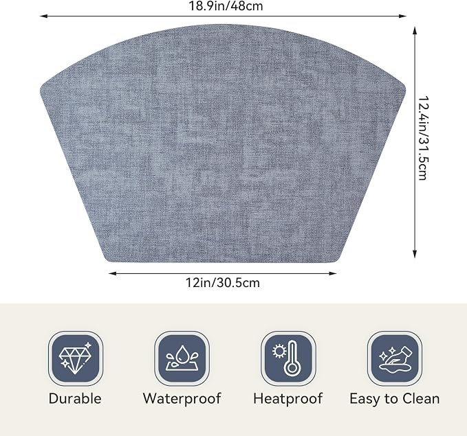 Round Table Placemats Set of 6, Faux Leather Wedge Shape Place Mats Heat - Image 2