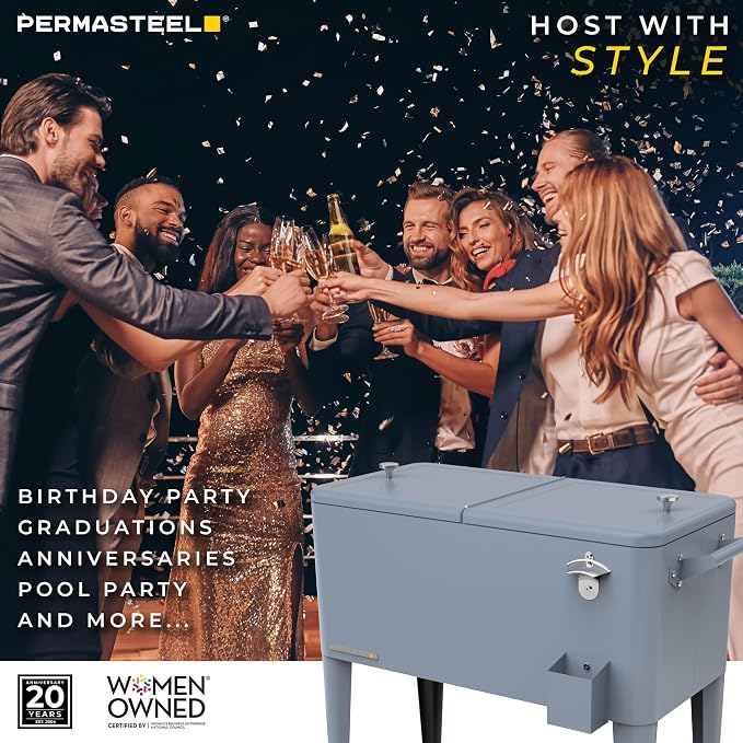 Permasteel 80 Quart Party Cooler, Rolling Ice Chest - Image 6