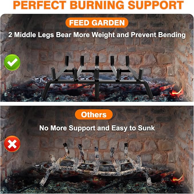 FEED GARDEN Small Fireplace Grate 17 inch Heavy Duty Fireplace Log Holder - Image 4