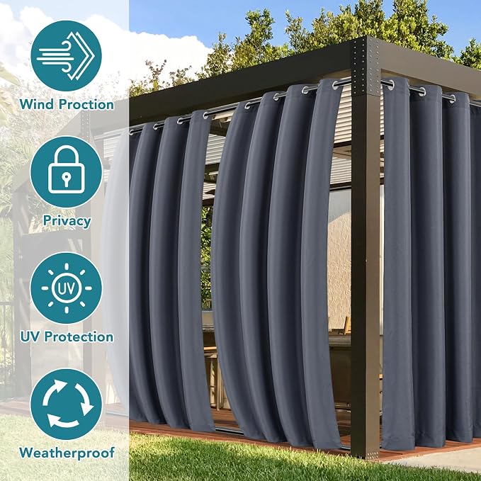 HolidayIdeas Patio Curtains Outdoor Waterproof 4 Panels 54x95 Inch-Windproof - Image 3