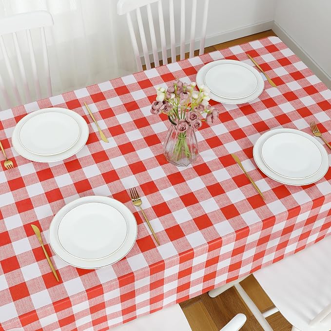 Romanstile Gingham Rectangle Plastic Tablecloth, 100% Waterproof Oil-Proof - Image 5