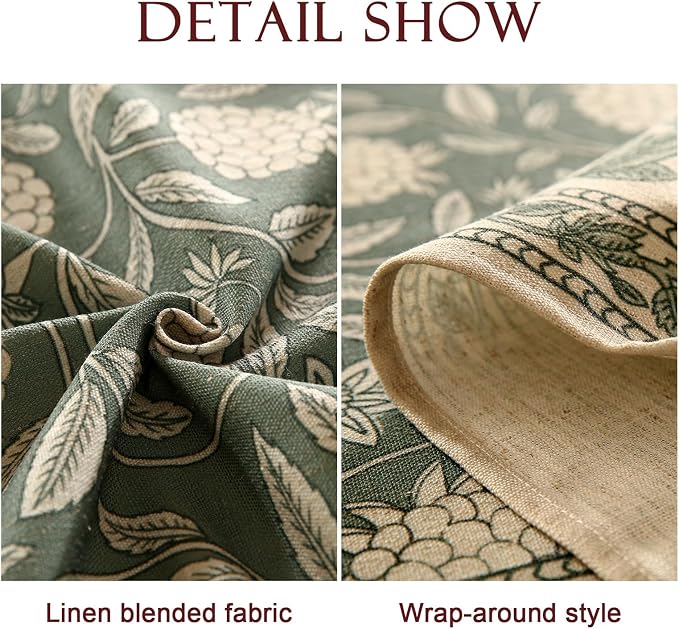 ISAENNE Designer Grayish Green Linen Table Cloth Rectangular, Floral Elegant - Image 6