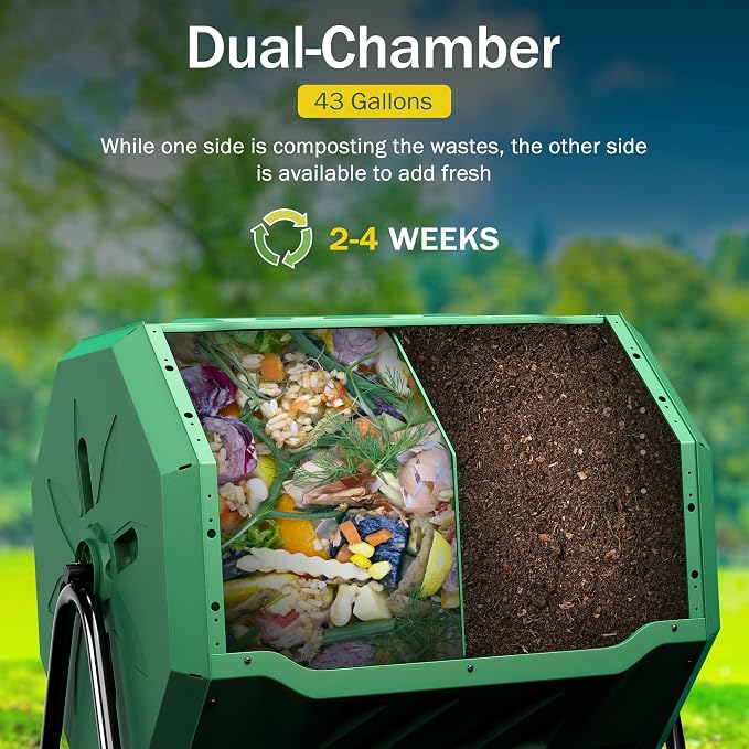 F2C Compost Bin Outdoor Dual Chamber Tumbling Composter 43 Gallon BPA Free - Image 3