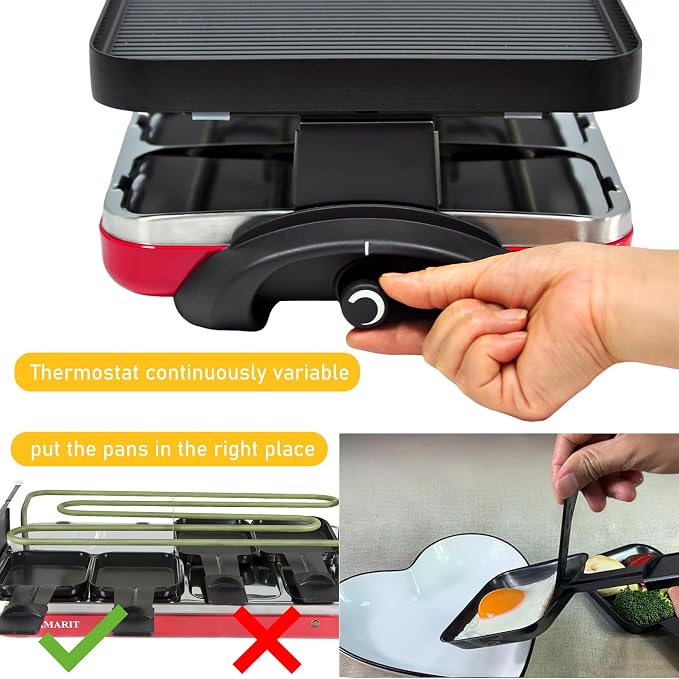 TAMARIT Classic 8 Person Raclette Grill 1500W Electric Tabletop Griddle - Image 6