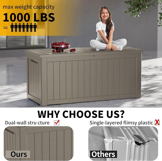270 Gallon Deck Box, Resin Outdoor Indoor Waterproof Storage Box, Lockable - Image 5