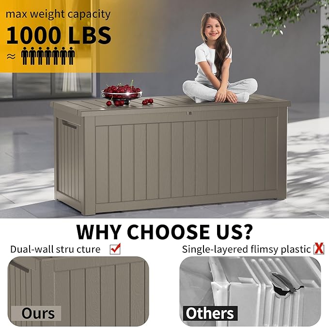 270 Gallon Resin Deck Box, Waterproof Outdoor Storage Box - Image 7