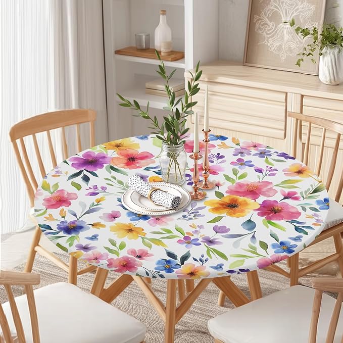 Spring Summer Floral Round Fitted Tablecloth - Image 7