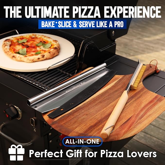 KitchenStar 16-inch Pizza Making Set, Acacia Wood Pizza Peel, Pizza Cutter - Image 7
