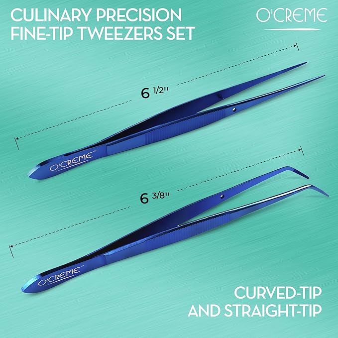 Tweezers, Curved and Straight Tips, Blue Stainless Steel for Plating