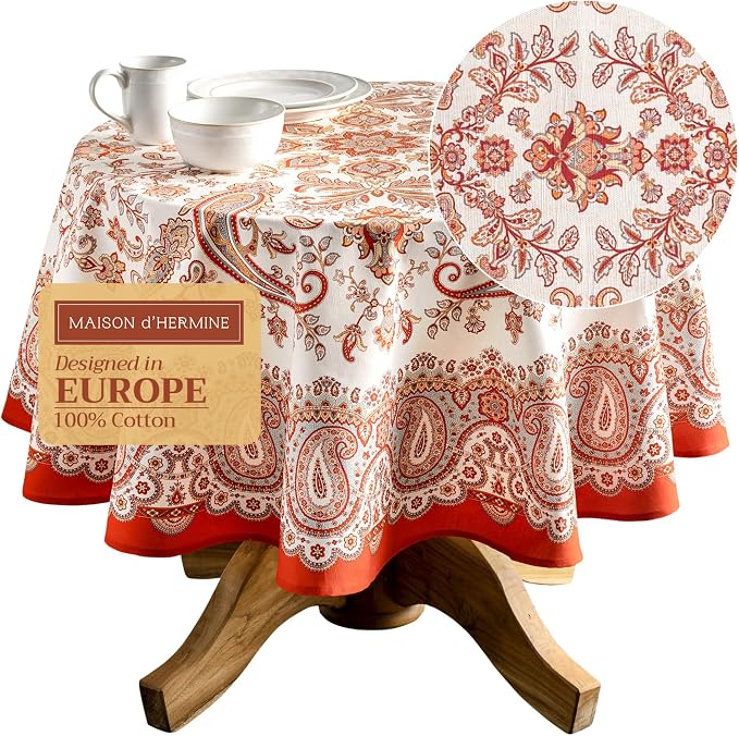 Maison d' Hermine Table Cloth Round Table 100% Cotton 69 Inches Fall Tablecloth by MaisondHermine