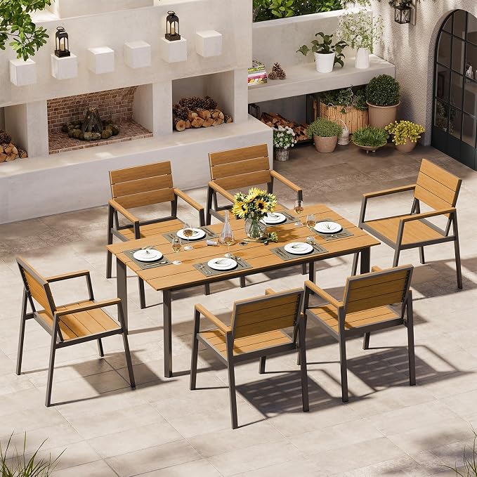 Outdoor Dining Set for 6, Patio Table and Chairs Set by Oasbira
