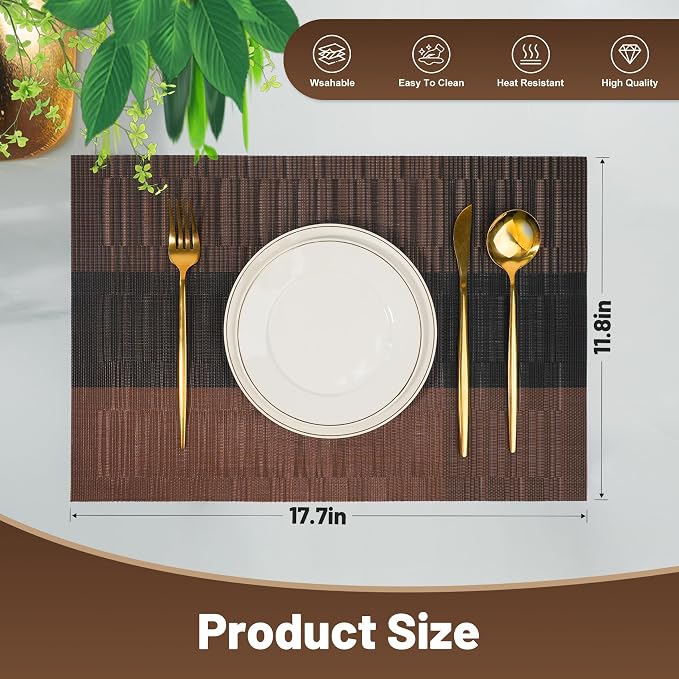 Placemats Set of 6，Non-Slip PVC Weave Table Mats Easy to Clean，Heat Resistant - Image 2