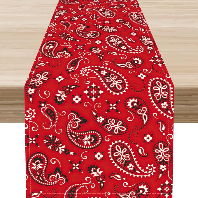 Red Paisley Table Runner, Rustic Damask Antique Floral Flower Retro Boho by Unknown