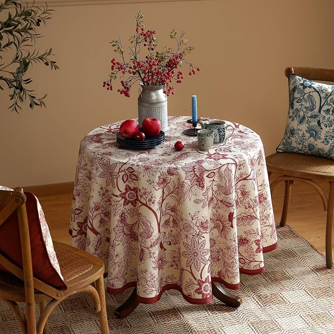 ISAENNE Designer French Linen Round Tablecloth, Durable Home Decor Tablecloths - Image 3