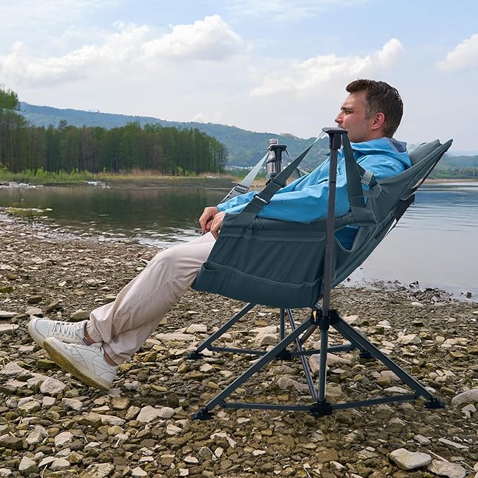 Folding Hammock Chair, Blue Steel Frame, Adjustable Backrest (2-Pack)