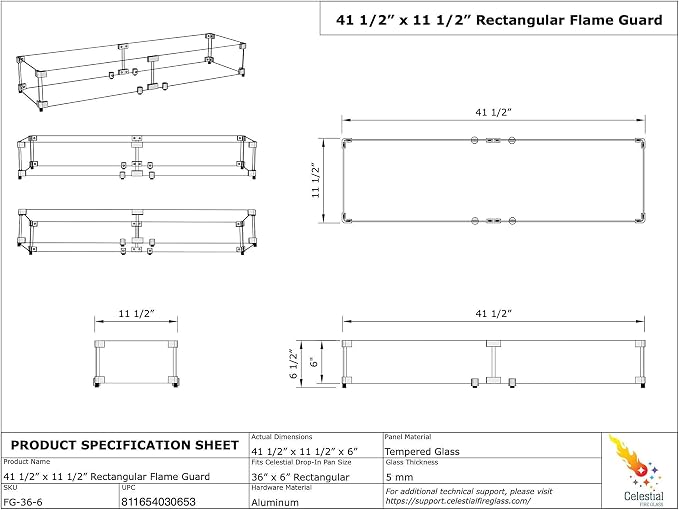 Celestial 41.25" x 11" x 6" Wind Guard, fits The Celestial 36” x 6” Fire Pit - Image 6