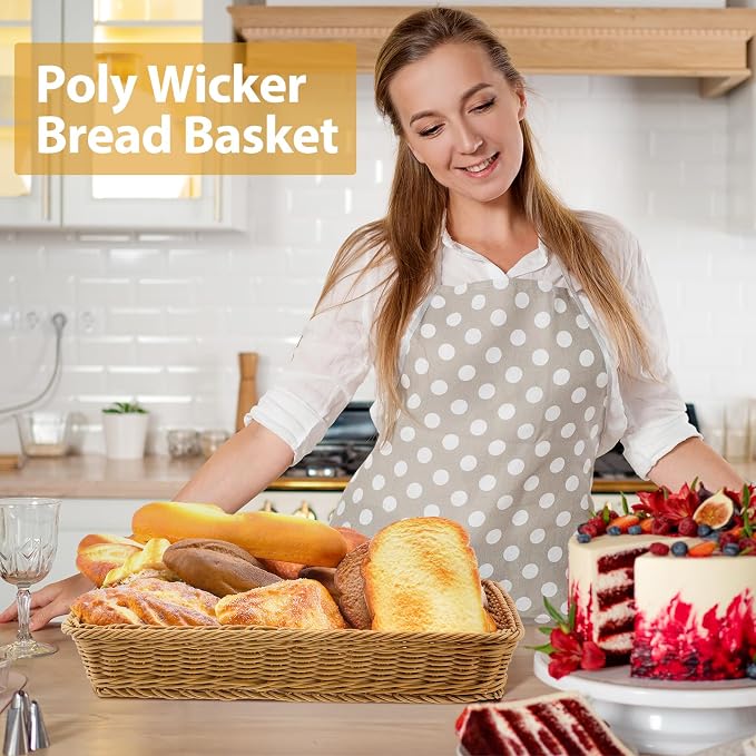 Eccliy 6 Pack Poly Wicker Bread Baskets 19 Inch Imitation Rattan Serving Trays - Image 5