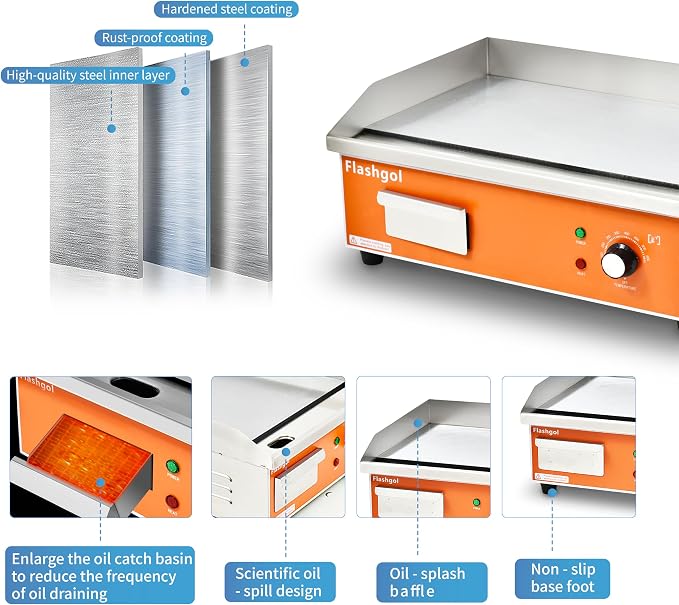 21.6 IN Nonstick Stainless Steel Electric Griddle Adjustable Temperature - Image 5