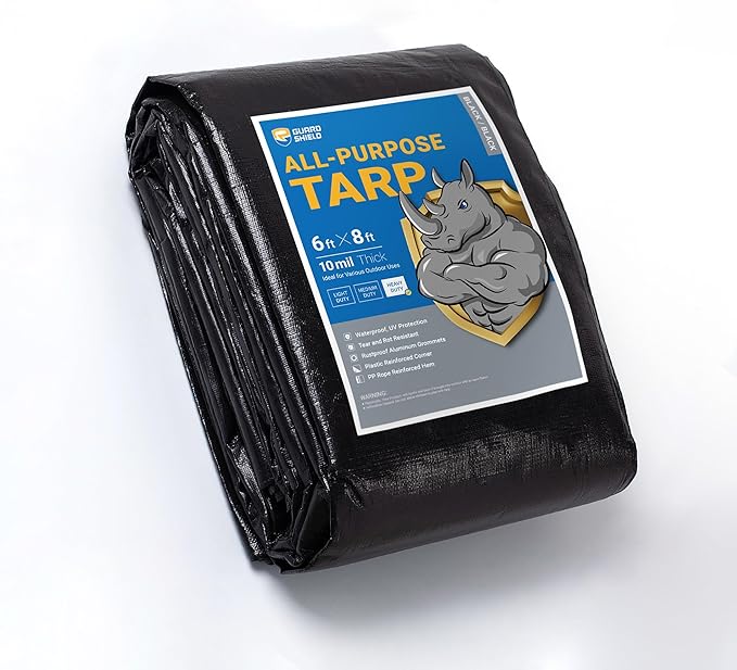 GUARD SHIELD Tarps Heavy Duty Waterproof 6x8 Feet Black Poly Tarp Cover Outdoor by GUARDSHIELD