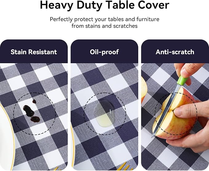 Romanstile Square Vinyl Tablecloth, 100% Waterproof Buffalo Gingham Plastic - Image 4