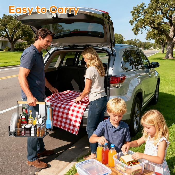 Grill Caddy, BBQ Caddy with Paper Towel Holder & Utensil Holder, Picnic Caddy - Image 4