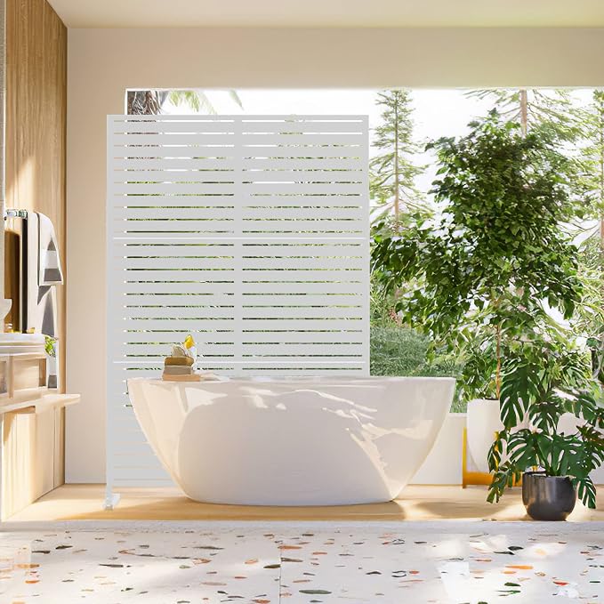Metal Privacy Screen Outdoor 72" H×47" W, Freestanding Decorative Privacy Screen - Image 2