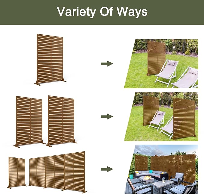 Metal Privacy Screen Outdoor 72" H×47" W, Freestanding Decorative Privacy Screen - Image 6