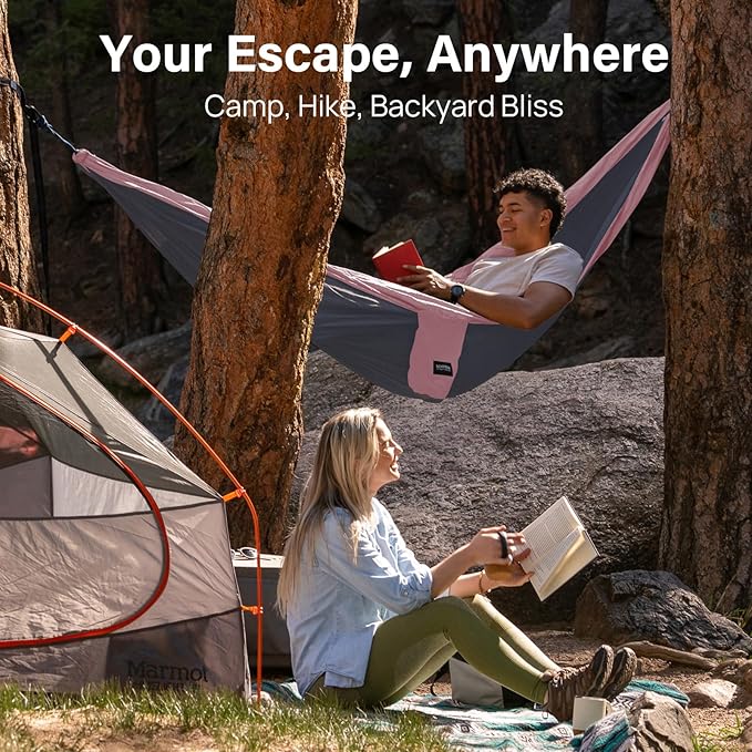 Hammock Double Nylon Charcoal Rose with Tree Straps and Carabiners