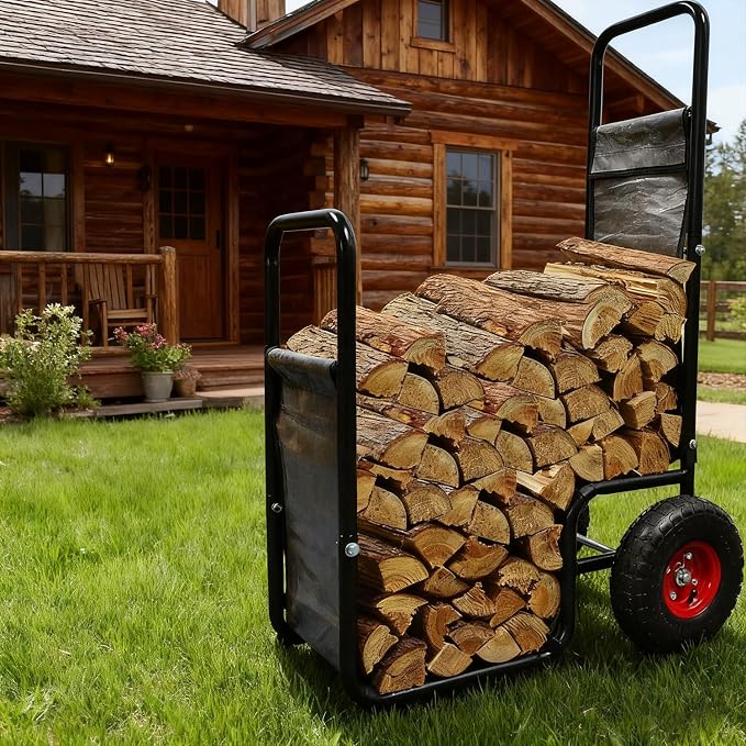 Firewood Cart with Pneumatic Wheel: 44 X 27 X 20 in Heavy Duty 220 lbs Load - Image 6