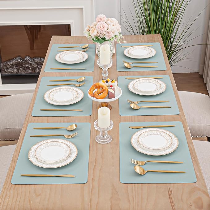 SHACOS Placemats Set of 6 Faux Leather Waterproof Leakproof Wipeable PU - Image 9