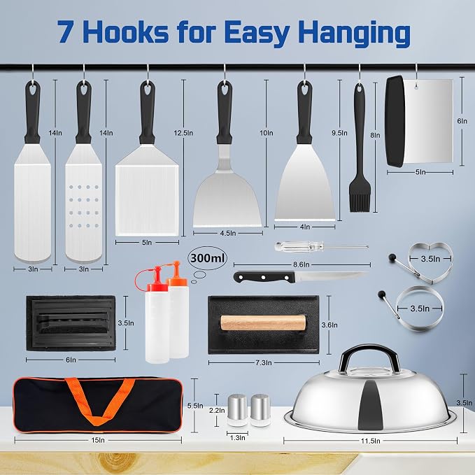 26 PCS Griddle Accessories Kit, HaSteeL Stainless Steel Flat Top Grilling Tools - Image 2